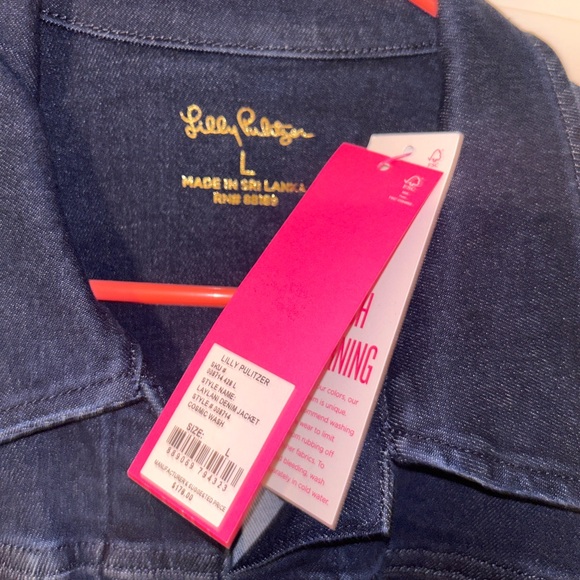 Jean Jacket Lilly Pulitzer denim jacket cosmic wash LAYLANI size large $178 - Picture 2 of 9